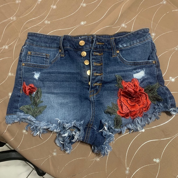 No Boundaries Pants - Jean shorts vintage 90s embroidered denim Rose shorts